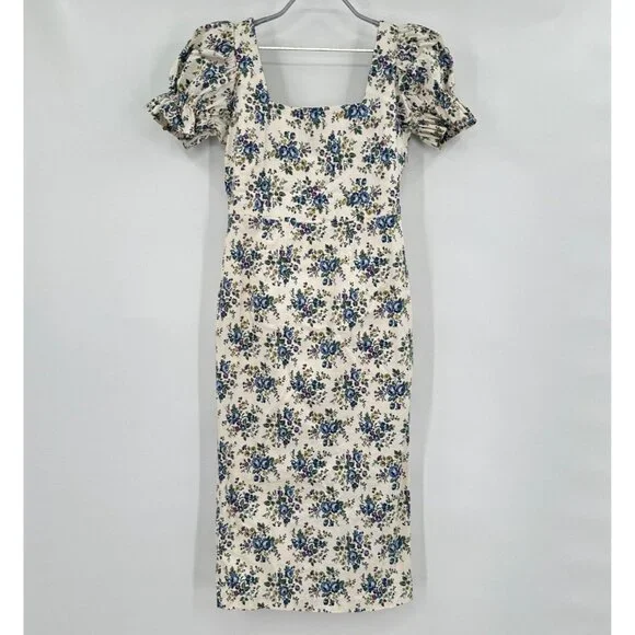 Tuckernuck | Dresses | Hyacinth House By Tuckernuck Ivory Floral Esther Midi  Dress Size Xs Puff Sleeve | Poshmark